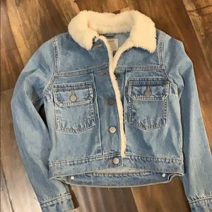 Denim jacket with faux shearling collar